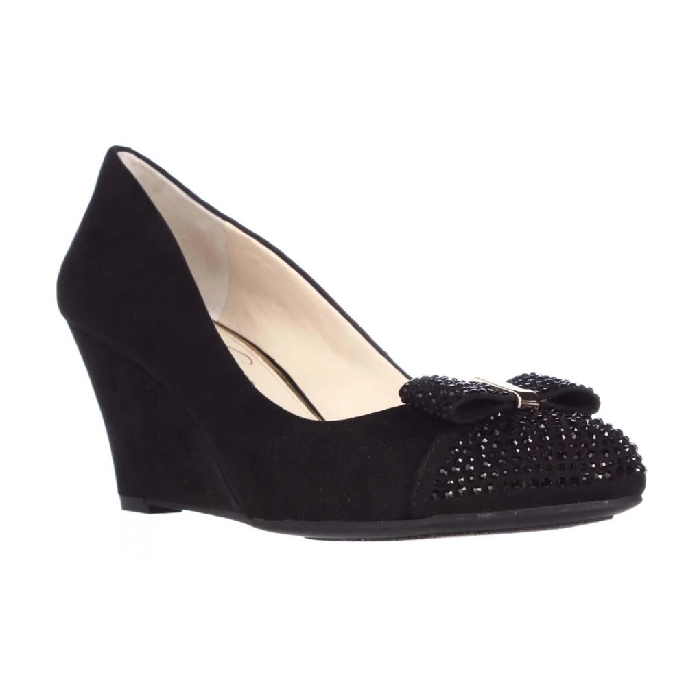 Womens Jessica Simpson Sammi Wedge Bow Toe Studded Pumps - Black Size 9 medium